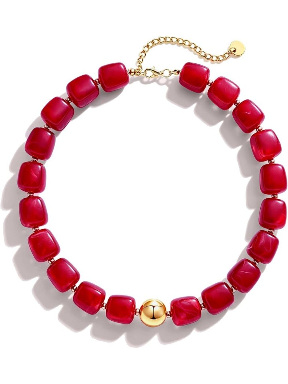 Women's Dark Red Acrylic Chunky Square Bead Choker Necklace Statement Jewelry